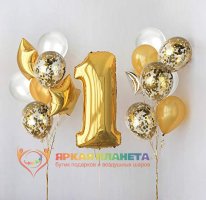 Композиция "Золотой именинник" с цифрой 102см